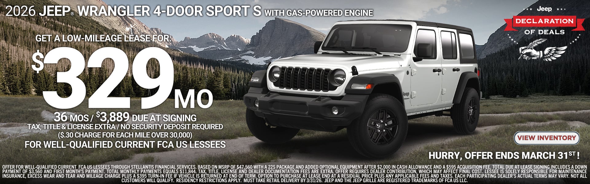 2026 JEEP WRANGLER 4-DOOR SPORT S WITH GAS POWERD ENGINE