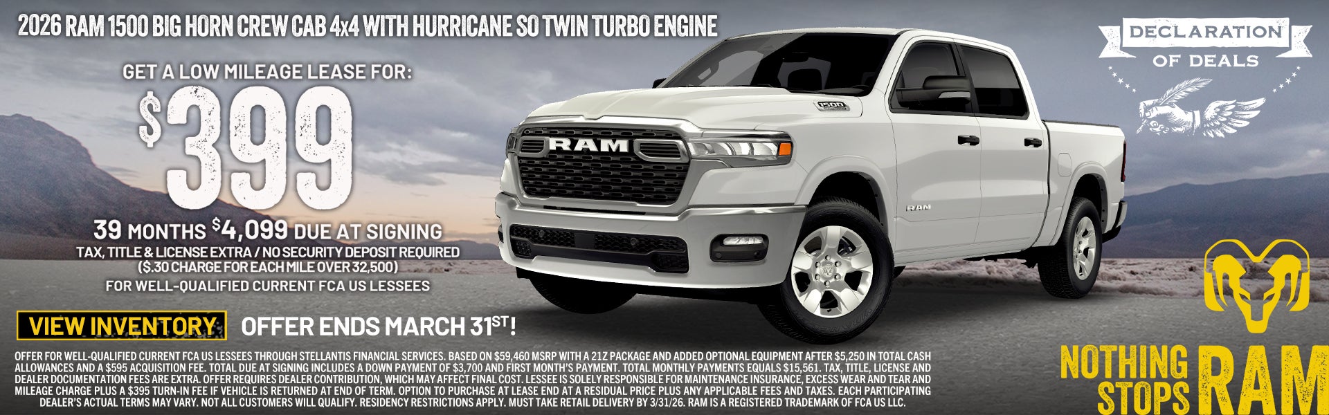 2026 RAM 1500 BIG HORN CREW CAB 4*4 WITH HURRICANE